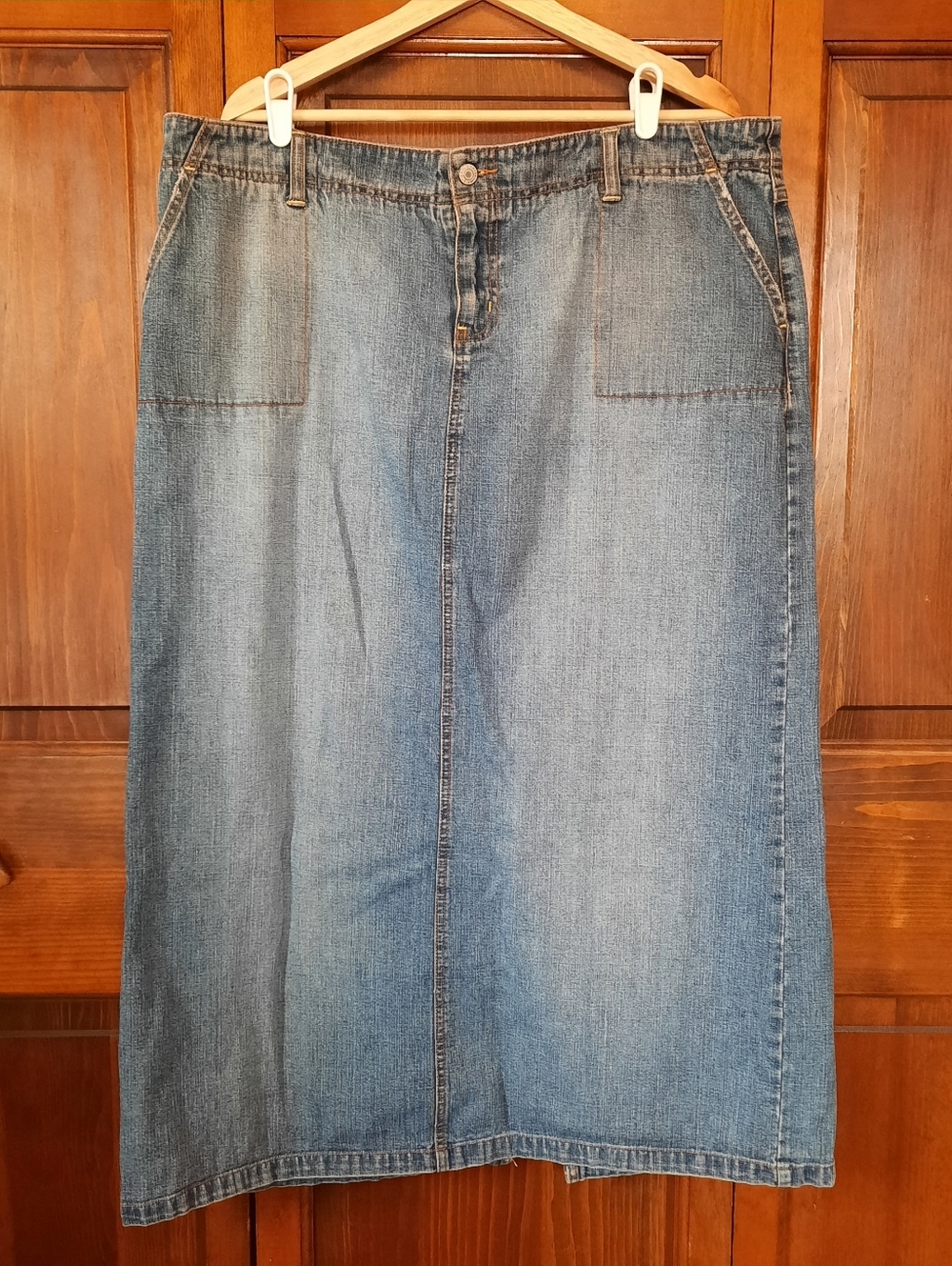 Vintage Y2K Old Navy 100% Cotton Medium Wash Denim Jean Maxi Skirt Size 18